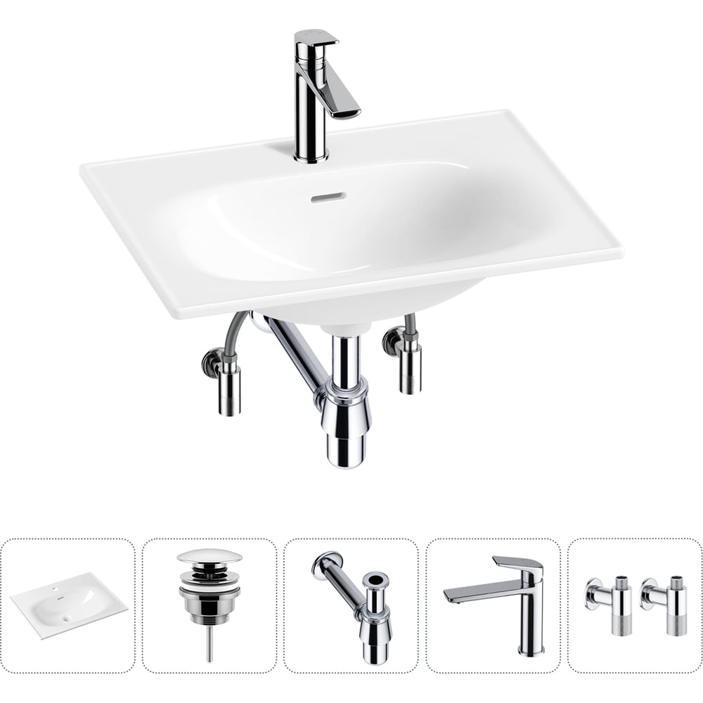 Изображение товара Раковина Lavinia Bathroom Sink 5 в 1 с сифоном и смесителем, белый санфарфор Изображение товара Раковина Lavinia Bathroom Sink 5 в 1 с сифоном и смесителем, белый санфарфор