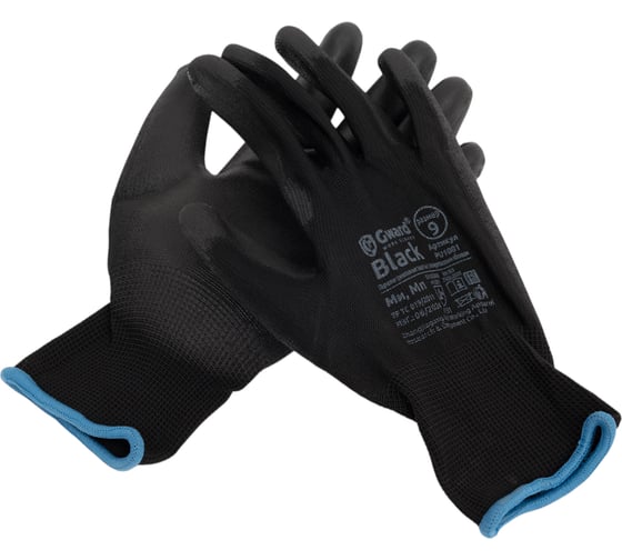 Изображение товара Перчатки нейлоновые GWARD Black черного цвета с полиуретановым покрытием р. L 1 пара в упаковке арт. PU1001 PU1001B/L1/U