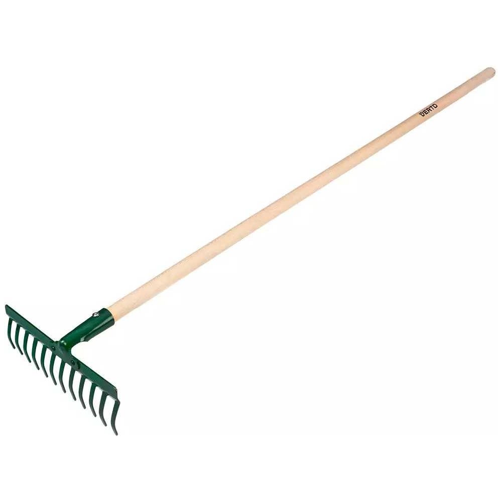 Изображение товара Универсальные прямые грабли VERTO 12 зубьев клепаная головка деревянная ручка