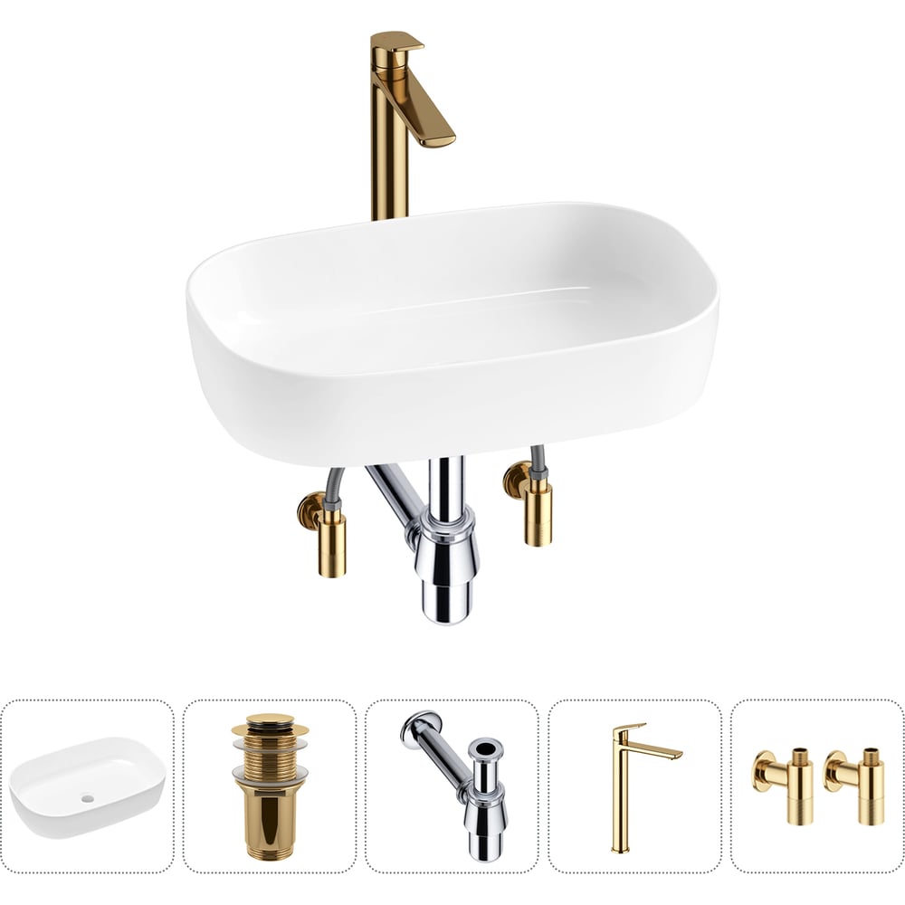 Изображение товара Накладная раковина для ванной Lavinia Boho Slim белая современная 540 мм