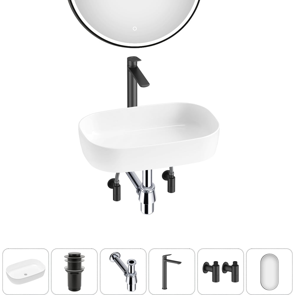 Изображение товара Накладная раковина для ванной Lavinia Boho серия Bathroom Sink Slim овальная белая