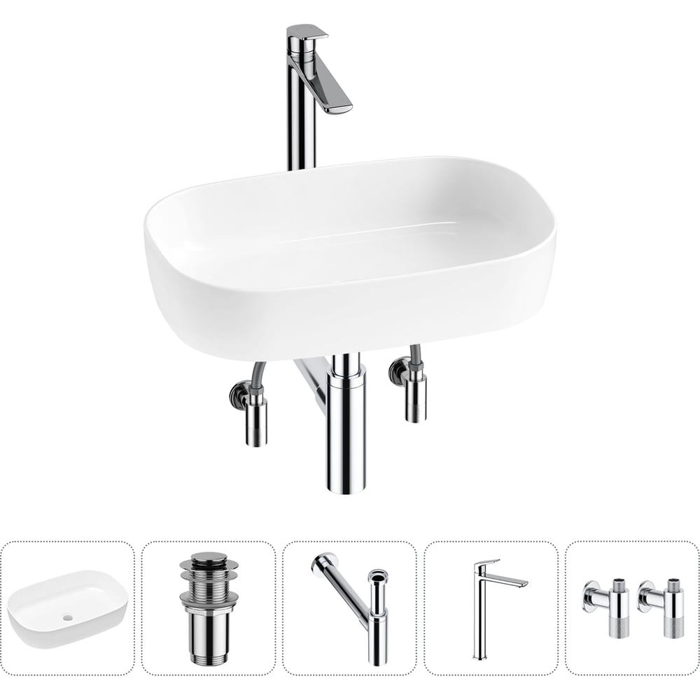 Изображение товара Накладная раковина для ванной Lavinia Boho 20217535R фарфор Slim с комплектом