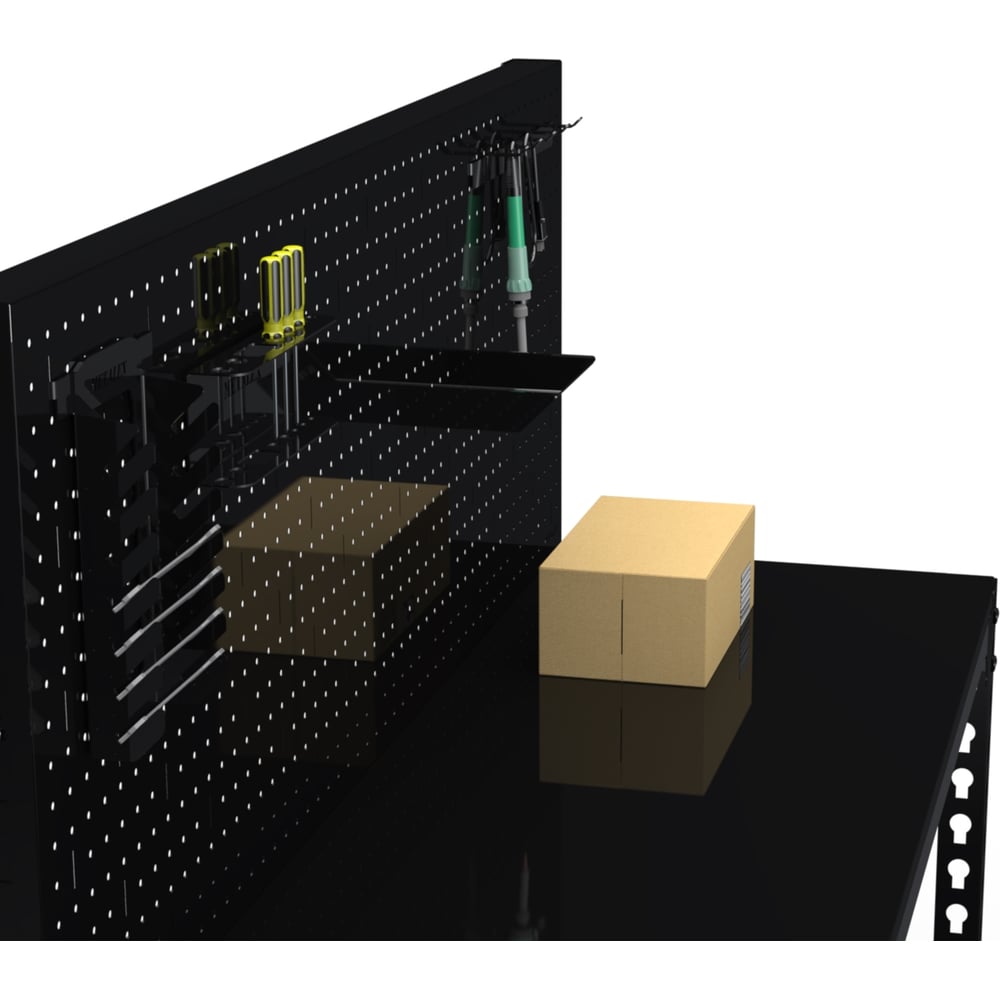 Стол металлический ООО Металекс 750x1400x500 мм, + перфопанель с комплектом аксессуаров, чёрный 112317