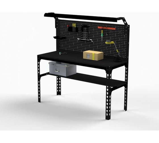 Изображение товара Стол металлический ООО Металекс 750x1000x600 мм, + перфопанель с комплектом аксессуаров, чёрный 112319