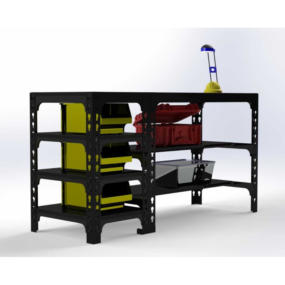 Изображение товара Металлический стол 750x1200x600 мм с боковыми полками черный