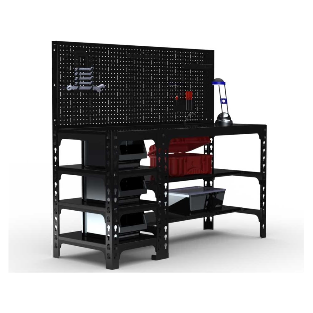 Изображение товара Металлический стол ООО Металекс 750x1600x600 мм с боковыми полками черный