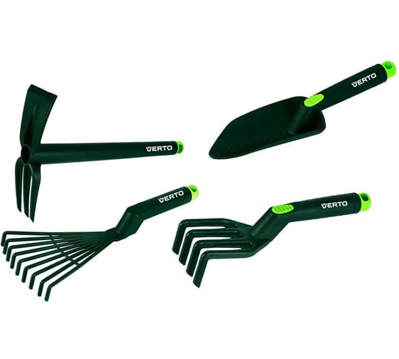Изображение товара Набор ручных инструментов VERTO 4 шт, из пластика (грабли, когти, лопата, мотыга/клещи) 15G419