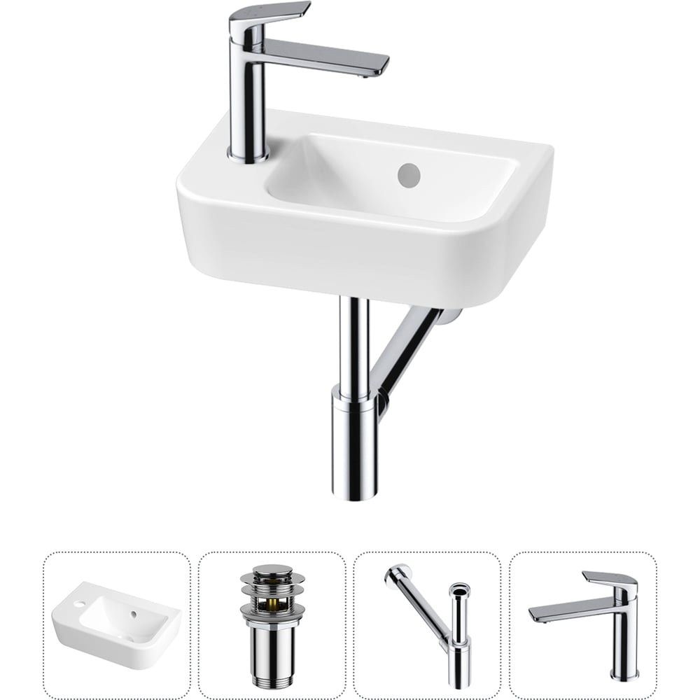 Изображение товара Мини раковина Lavinia Boho One 4 в 1 белая современная подвесная с сифоном и смесителем