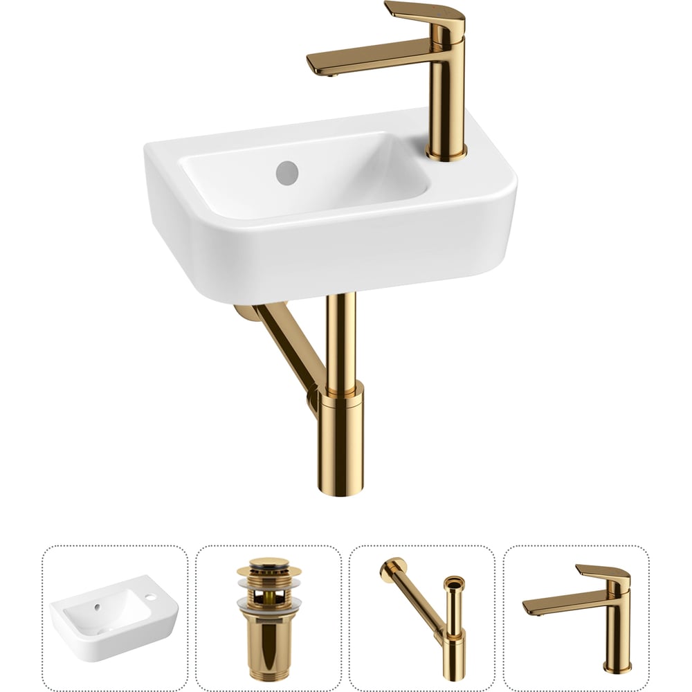 Изображение товара Мини-раковина Lavinia Boho One 4 в 1 белая с золотыми аксессуарами