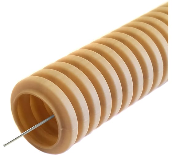 Изображение товара Труба гофрированная Промрукав ПП, лёгкая, 350 Н, негорючая (НГ), стойкая к ультрафиолету, сосна, с зондом, d20 мм, 100м в упаковке PR02.01185