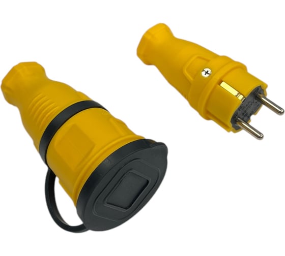 Изображение товара Комплект NVO каучуковая кабельная розетка с заземлением и крышкой 16А IP44 + вилка (модель РК+ВК) цвет желтый NVO-KI-COMBI-R-V-16-44-YELLOW