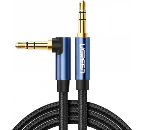 Изображение товара Кабель Ugreen AV112 3.5mm Male To Male Angled Cable угловой 2 м, черный 60181_