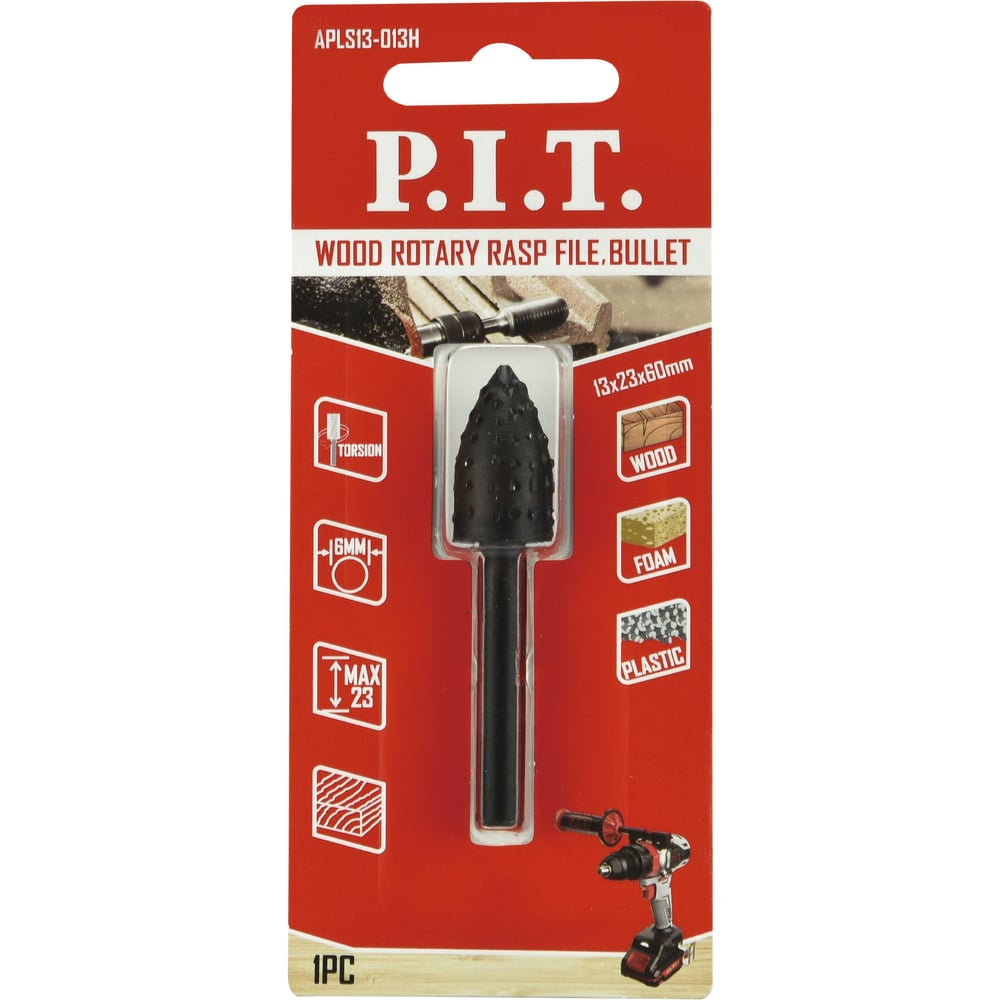 Изображение товара Шарошка стальная по дереву P.I.T. 13x23 мм, хвостовик 6 мм APLS13-013H