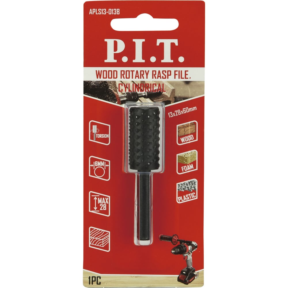 Изображение товара Шарошка стальная по дереву P.I.T. 13x28 мм, хвостовик 6 мм APLS13-013B