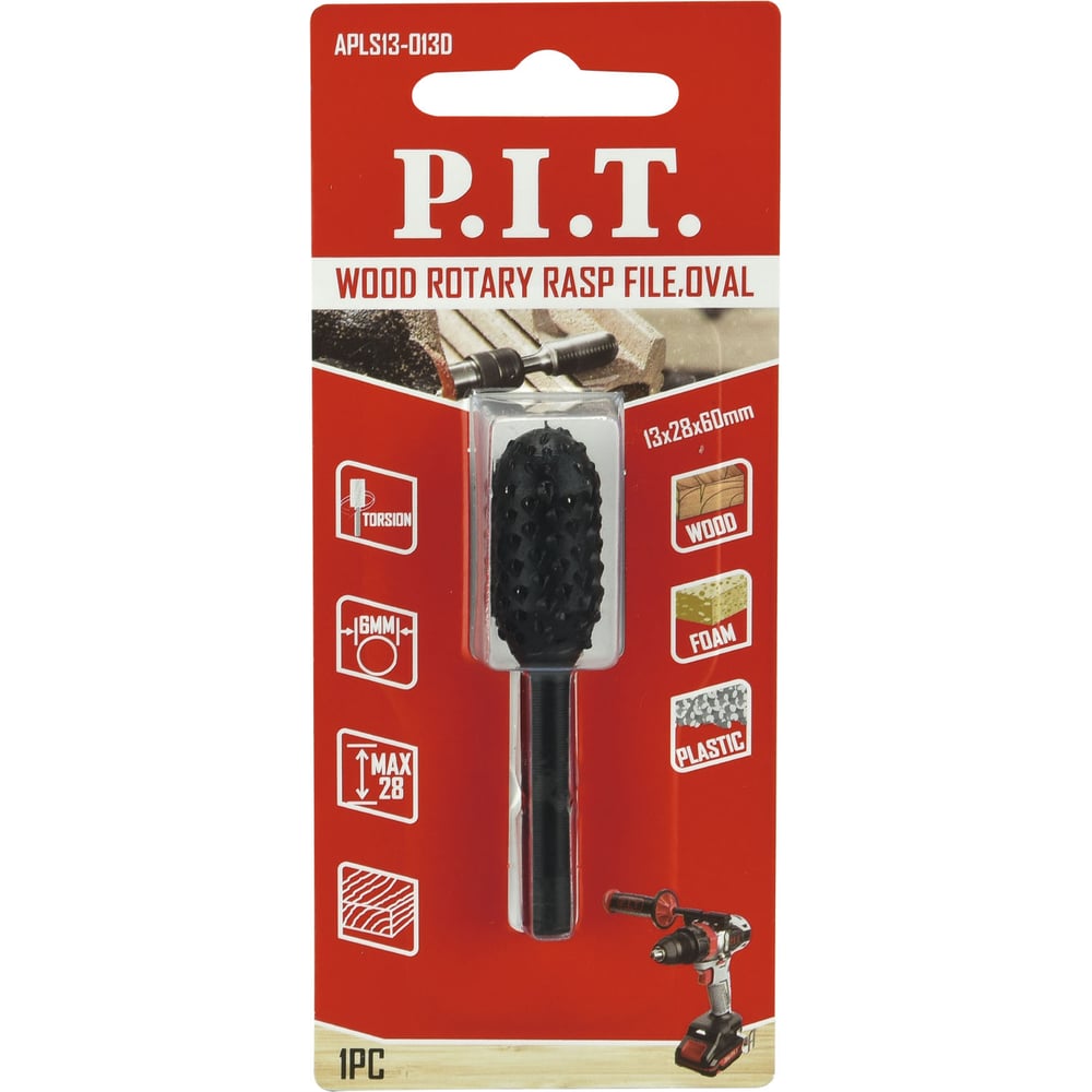Изображение товара Шарошка стальная по дереву P.I.T. APLS13-013D 13x28 мм хвостовик 6 мм