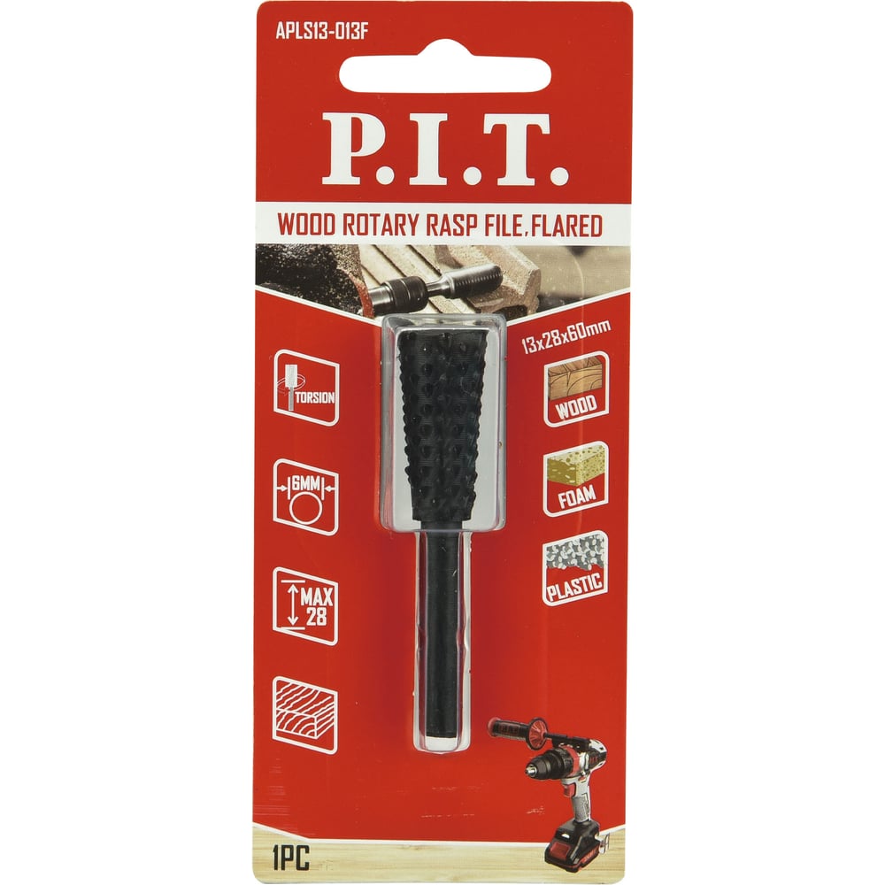 Изображение товара Шарошка стальная по дереву P.I.T. 13x28 мм, хвостовик 6 мм APLS13-013F