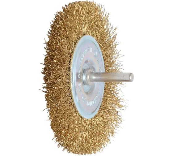 Изображение товара Щетка плоская для дрели Hardcore 100 мм, латунированная волнистая проволока 242100