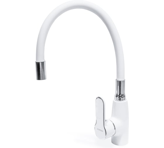 Изображение товара Смеситель для кухни Doron DС 2444W-N, шаровый, белый/хром, излив силиконовый, п/г 016292