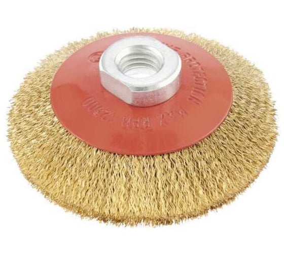 Изображение товара Щетка-тарелка для УШМ Hardcore 100 мм, М14, латунированная волнистая проволока 212100