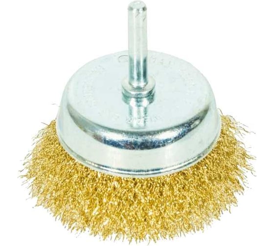 Изображение товара Щетка-чашка для дрели Hardcore 75 мм, латунированная волнистая проволока 232075