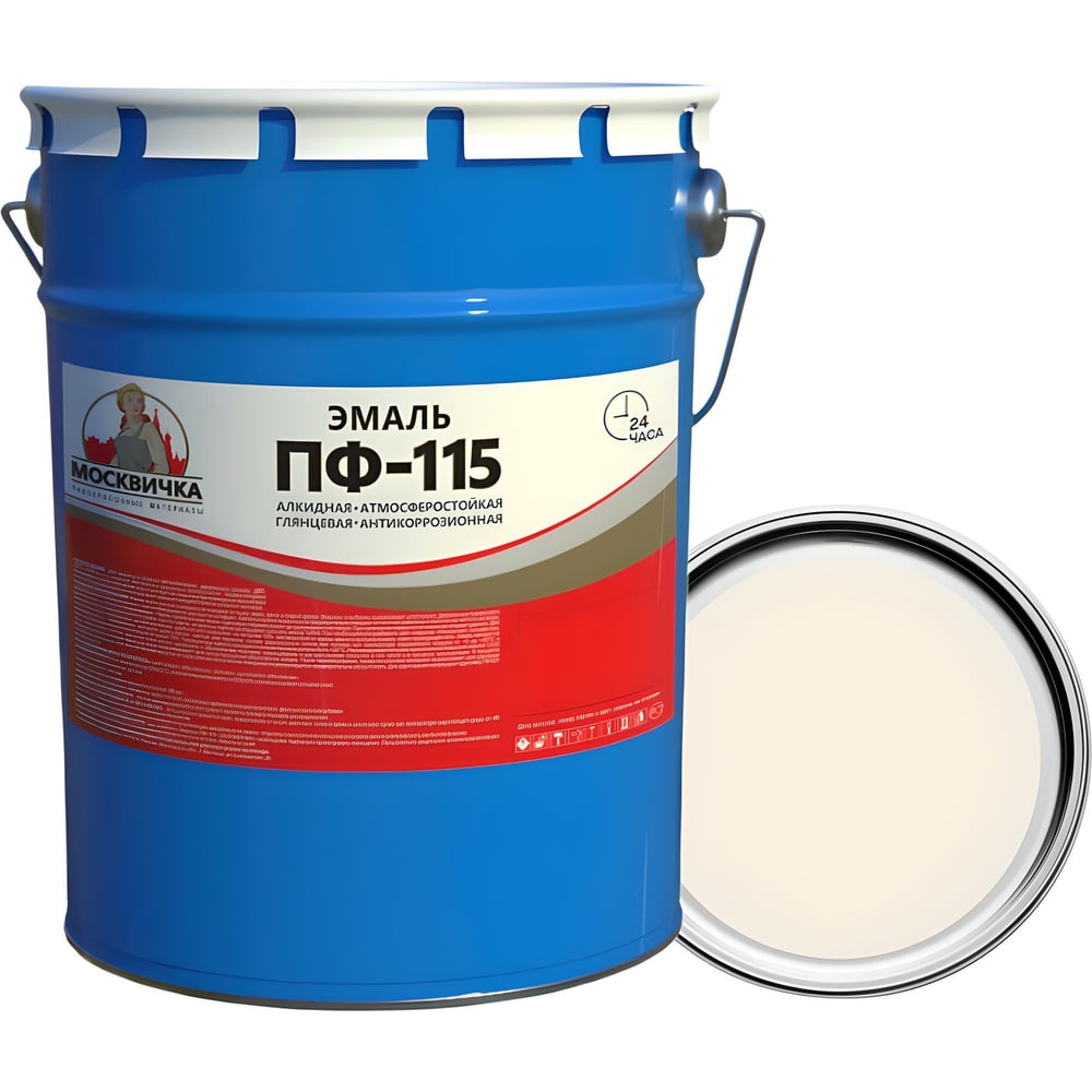 Изображение товара Эмаль алкидная Москвичка ПФ-115 белая глянцевая 5 кг для дерева и металла