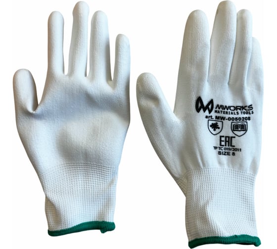 Изображение товара Перчатки сборщика повышенной чувствительности с PU покрытием MWORKS белые MW WHITE PU size 10 MW-0050210