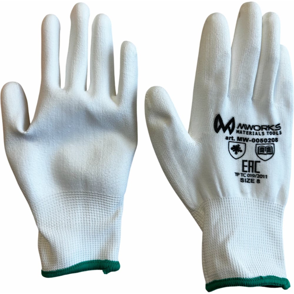 Изображение товара Перчатки сборщика повышенной чувствительности с PU покрытием MW WHITE PU размер 9