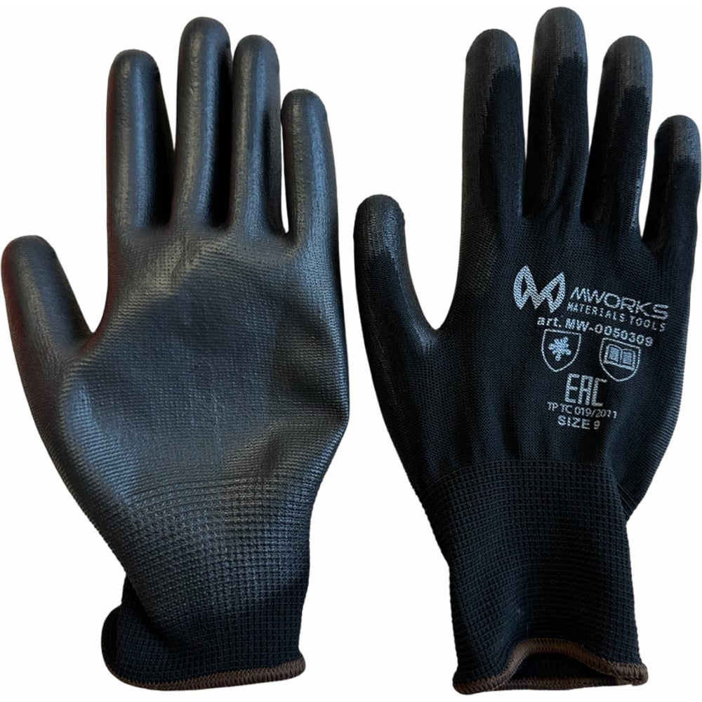 Изображение товара Перчатки сборщика повышенной чувствительности с PU покрытием MWORKS черные MW BLACK PU size 9 MW-0050309
