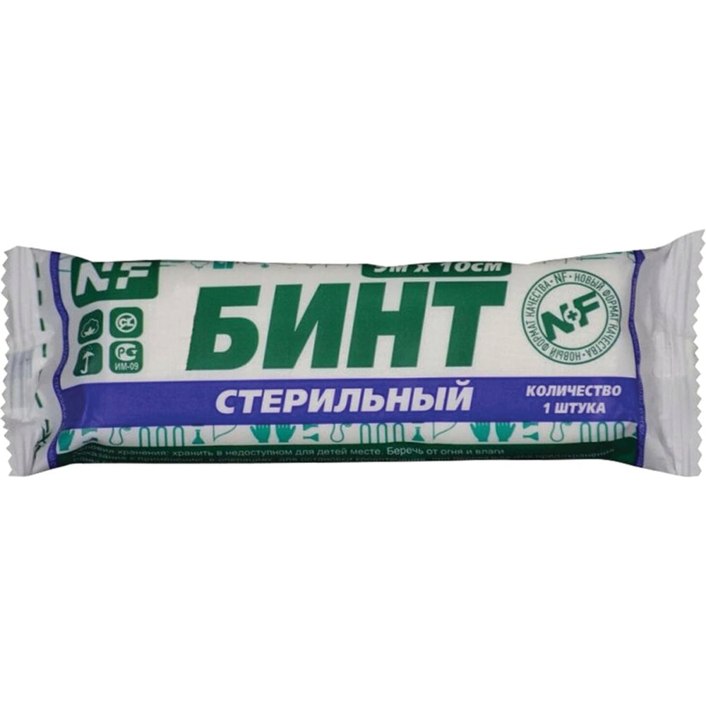 Изображение товара Нетканый стерильный бинт ОФИСМАГ 10 см х 5 м, индивидуальная упаковка, NF, ш/к 34881 631574