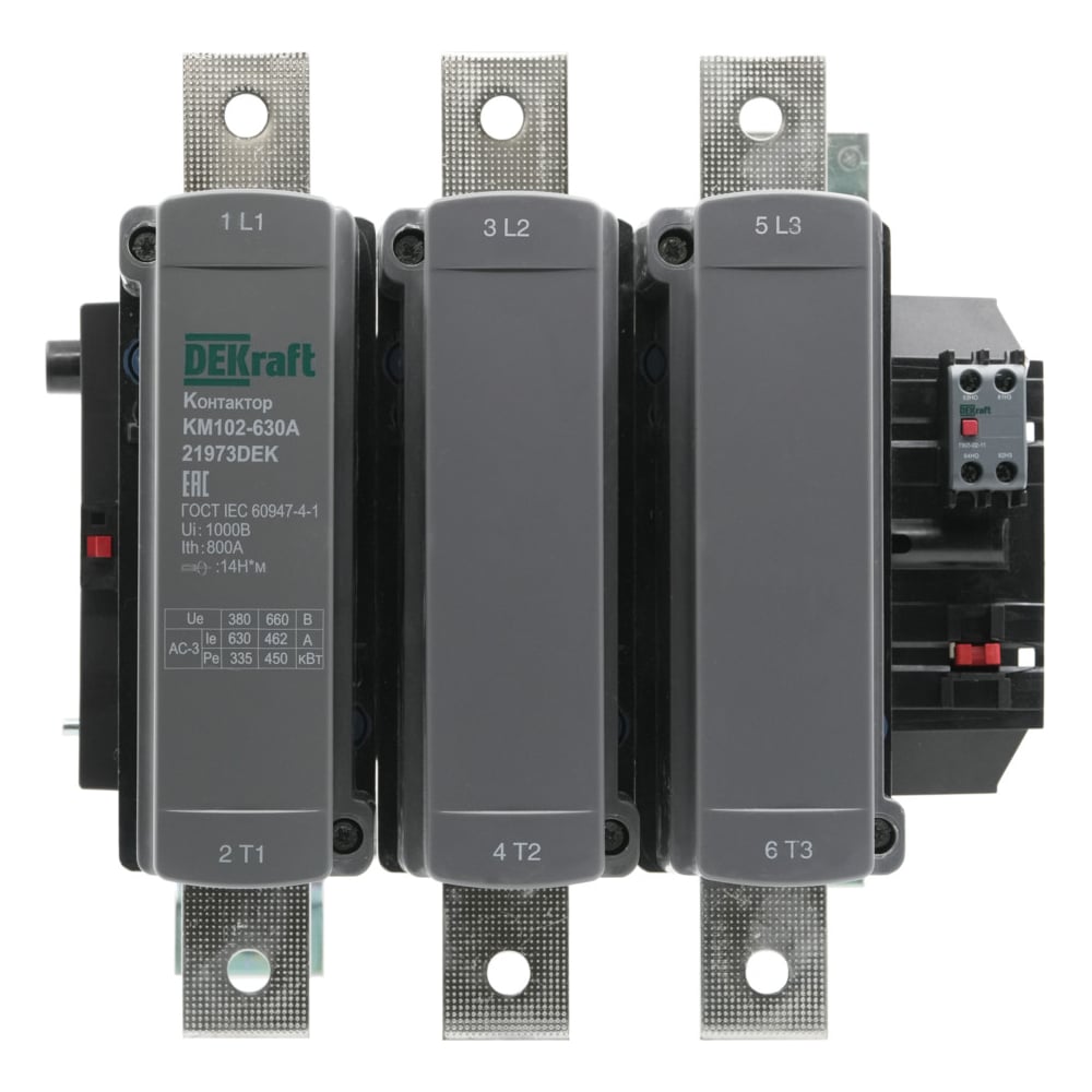 Изображение товара Автоматический выключатель дифференциального тока Dekraft Контактор 630А 220В_АС АС3_ АС4 1НО+1НЗ КМ-102 21973DEK