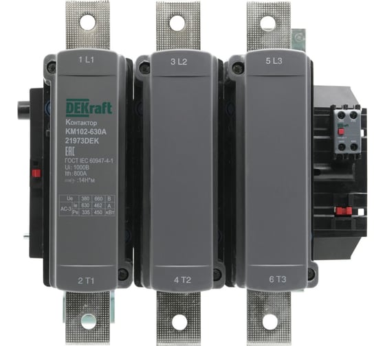 Изображение товара Автоматический выключатель дифференциального тока Dekraft Контактор 630А 220В_АС АС3_ АС4 1НО+1НЗ КМ-102 21973DEK