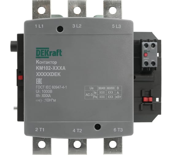 Изображение товара Автоматический выключатель дифференциального тока Dekraft Контактор 500А 380В_АС АС3_ АС4 1НО+1НЗ КМ-102 21971DEK