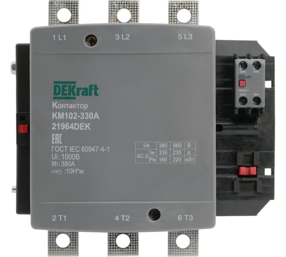 Изображение товара Контактор Dekraft 330А 220В_АС АС3_ АС4 1НО+1НЗ КМ-102 21964DEK