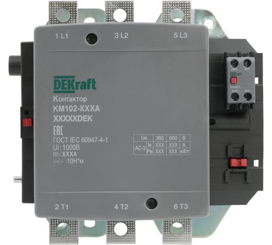 Изображение товара Контактор Dekraft 400А 380В_АС АС3_ АС4 1НО+1НЗ КМ-102 21968DEK