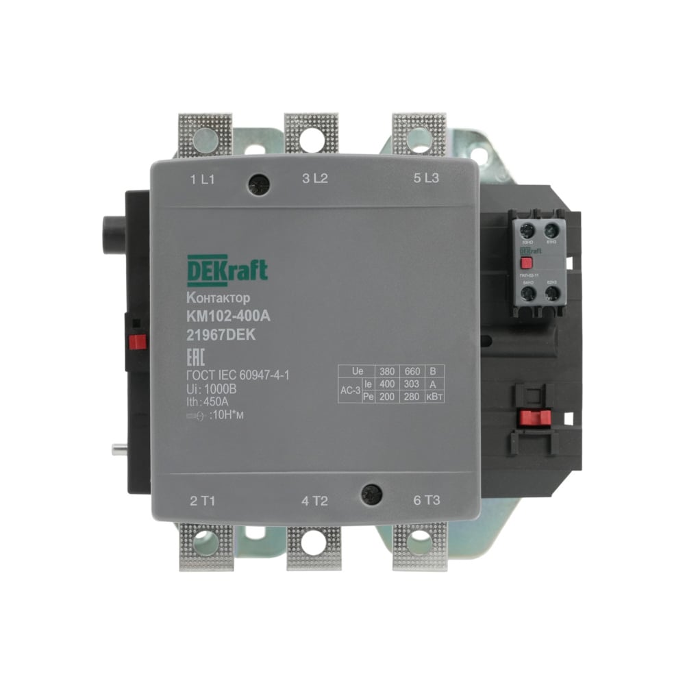 Изображение товара Контактор Dekraft 400А 220В_АС АС3_ АС4 1НО+1НЗ КМ-102 21967DEK