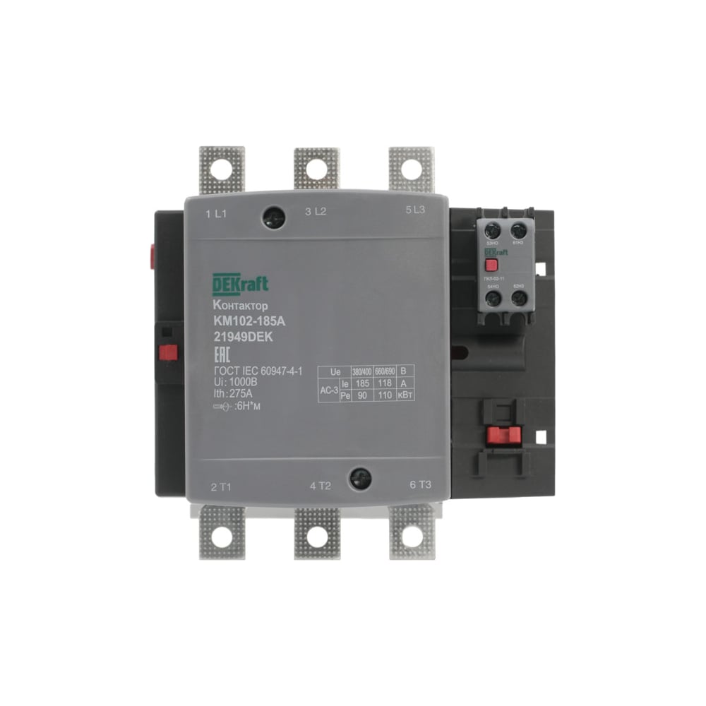 Изображение товара Контактор Dekraft 185А 220В_АС АС3_ АС4 1НО+1НЗ КМ-102 21949DEK