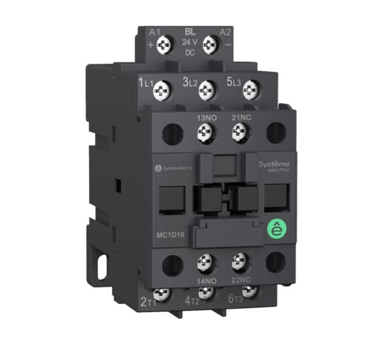 Изображение товара Контактор Systeme Electric MC1D 3P 18A НО+НЗ 24VDC с пониженным током потребления катушки MC1D18BL