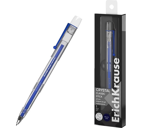 Изображение товара Гелевая ручка ErichKrause Crystal Stick Classic 0.5, цвет чернил синий (в пэт-боксе по 1 шт.) 61314