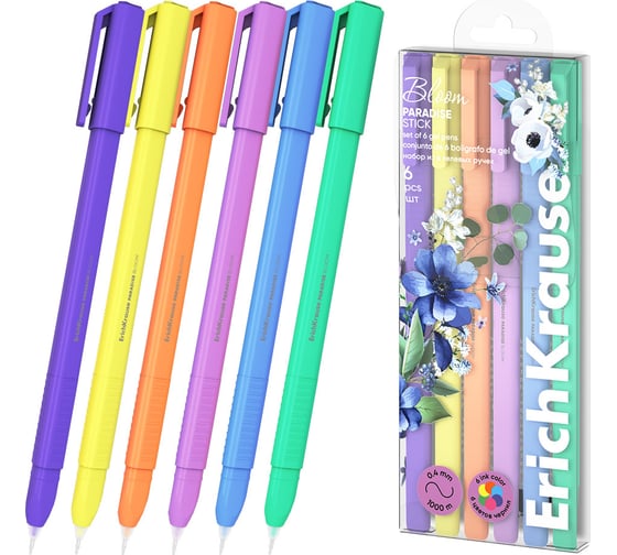 Изображение товара Набор гелевых ручек ErichKrause 6 штук Paradise Stick Pastel Bloom 0.5, цвет чернил ассорти (в пэт-боксе) 61311