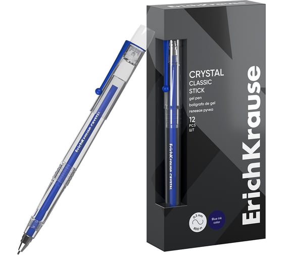 Изображение товара Гелевая ручка ErichKrause Crystal Stick Classic 0.5, цвет чернил синий (в коробке по 12 шт.) 61312