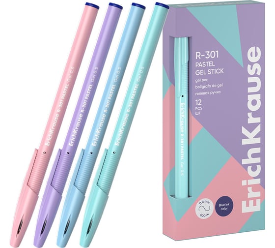 Изображение товара Гелевая ручка ErichKrause R-301 Gel Stick Pastel 0.5, цвет чернил синий (в коробке по 12 шт.) 61289
