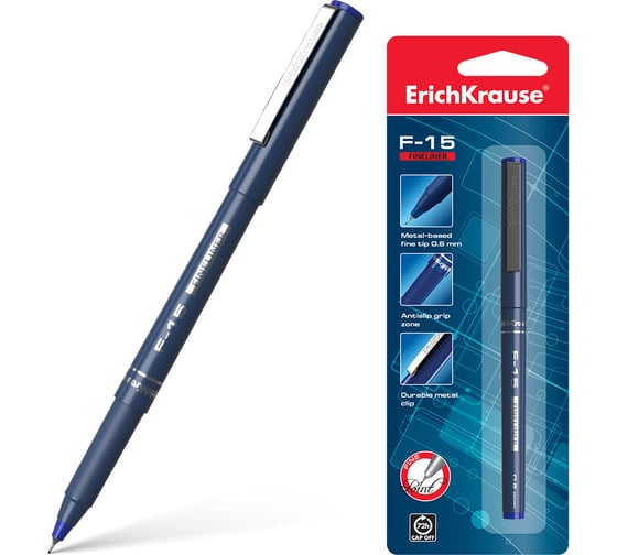 Изображение товара Капиллярная ручка ErichKrause F-15 Stick Classic 0.6, цвет чернил черный (в блистере по 1 шт.) 62112