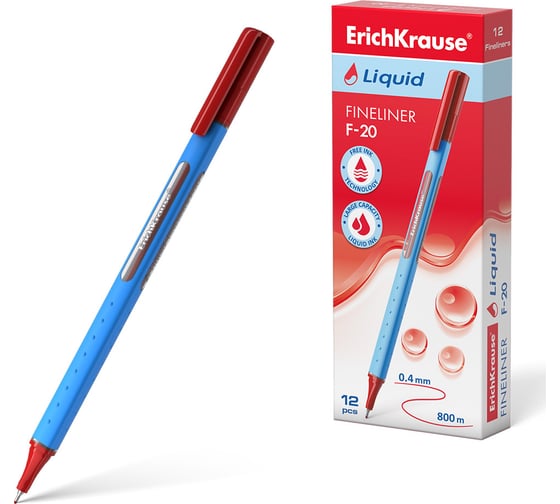 Изображение товара Капиллярная ручка ErichKrause Liquid F-20 Stick, цвет чернил красный (в коробке по 12 шт.) 47971