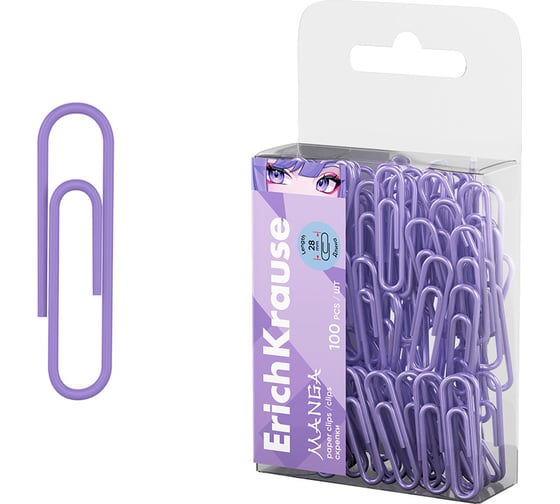 Изображение товара Скрепки ErichKrause металлические с виниловым покрытием Аниме, 28 мм, лиловый 62046