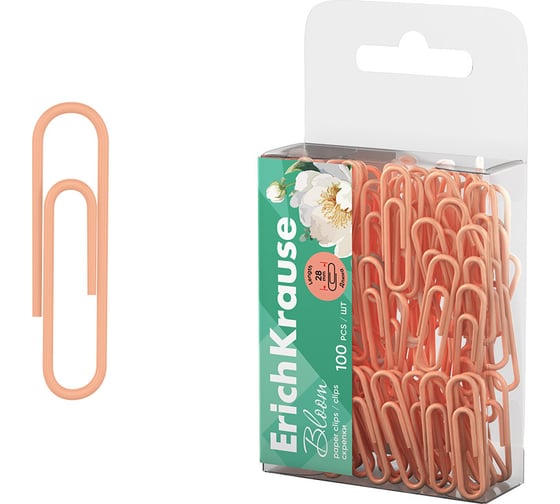 Изображение товара Скрепки ErichKrause металлические с виниловым покрытием Цветущая нежность, 28 мм, персиковый 62045