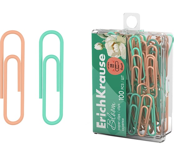 Изображение товара Скрепки ErichKrause металлические с виниловым покрытием Цветущая нежность, 28 мм, ассорти 62051