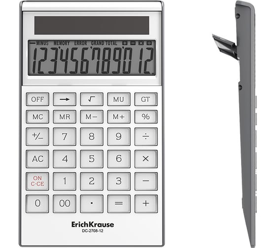 Изображение товара Настольный калькулятор ErichKrause 12-разрядов DC-2708-12 Classic, белый (в пэт-боксе по 1 шт.) 62004