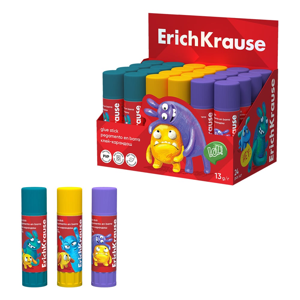 Изображение товара Клей-карандаш ErichKrause EasyStick Jolly Friends 13 г, упаковка 24 шт.