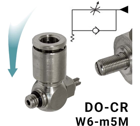 Изображение товара Пневмодроссель для распределителя PI TOOLS регулировка отверткой, цанга 6-М5х0,8М, артикул 9114