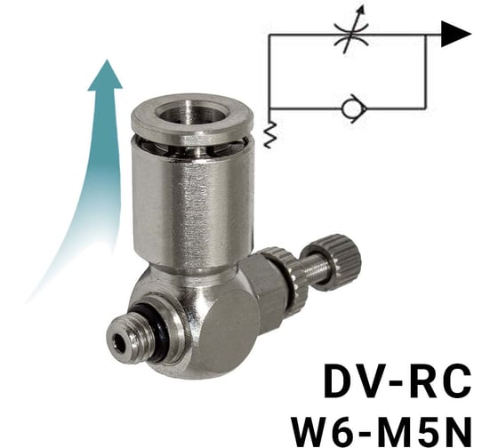 Изображение товара Пневмодроссель для цилиндра PI TOOLS регулировка винтом, цанга 6-М5х0,8М, артикул 9367